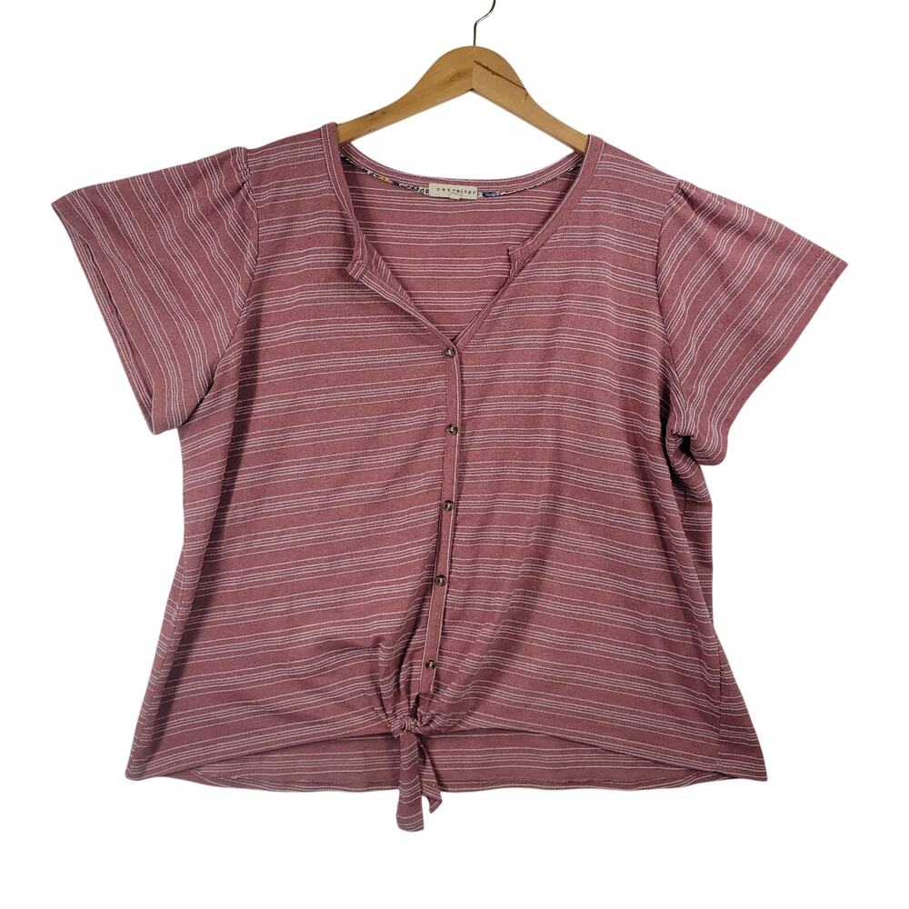 Retrology Pink White Horizontal Stripe Front Tie Shirt Size 3X